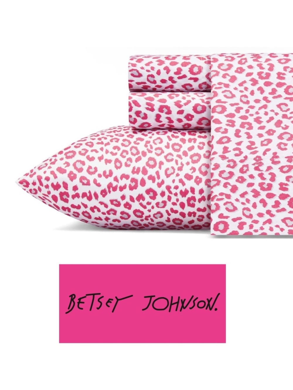 Betsey Johnson Hot Pink Leopard Print Queen Bed Sheet Set